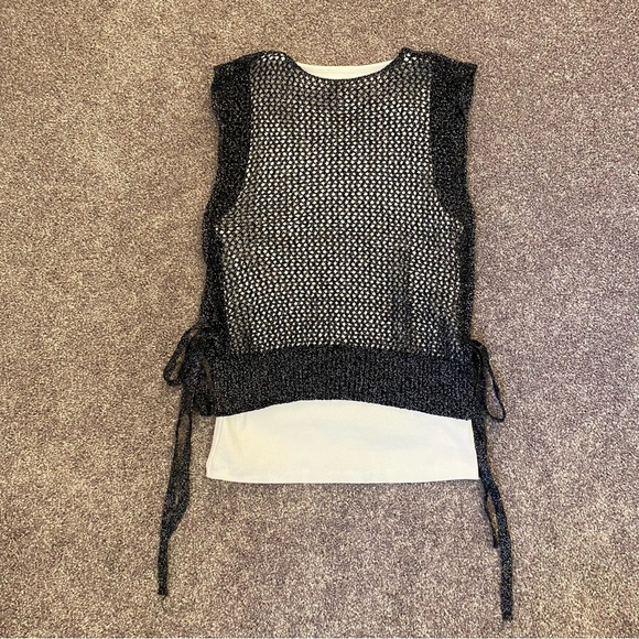 ZARA Women's Layered Top White w/ Black Metallic Sequined Mesh Size M - NWT $39 - Picture 7 of 15